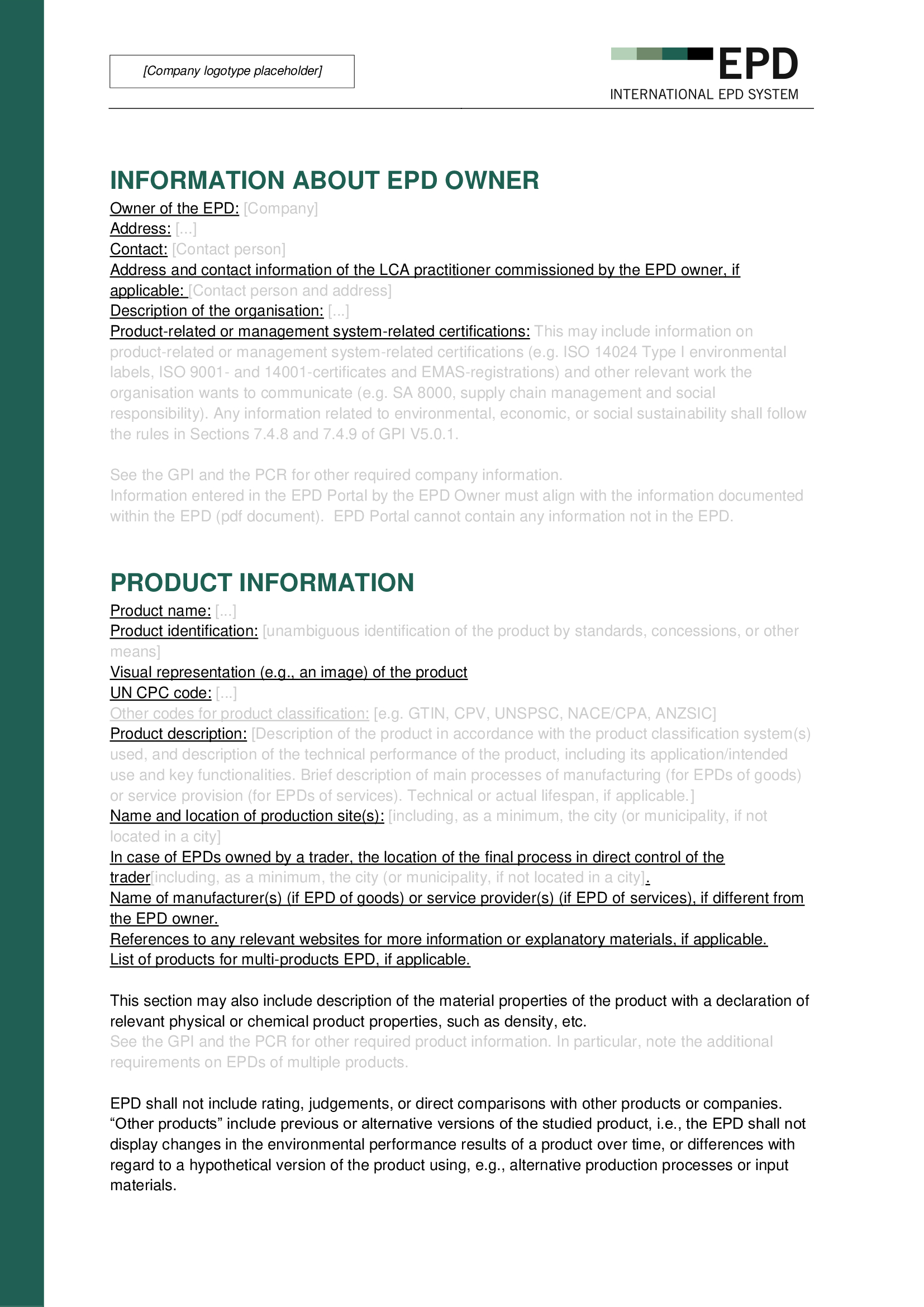 Première page d’une Environmental Product Declaration
