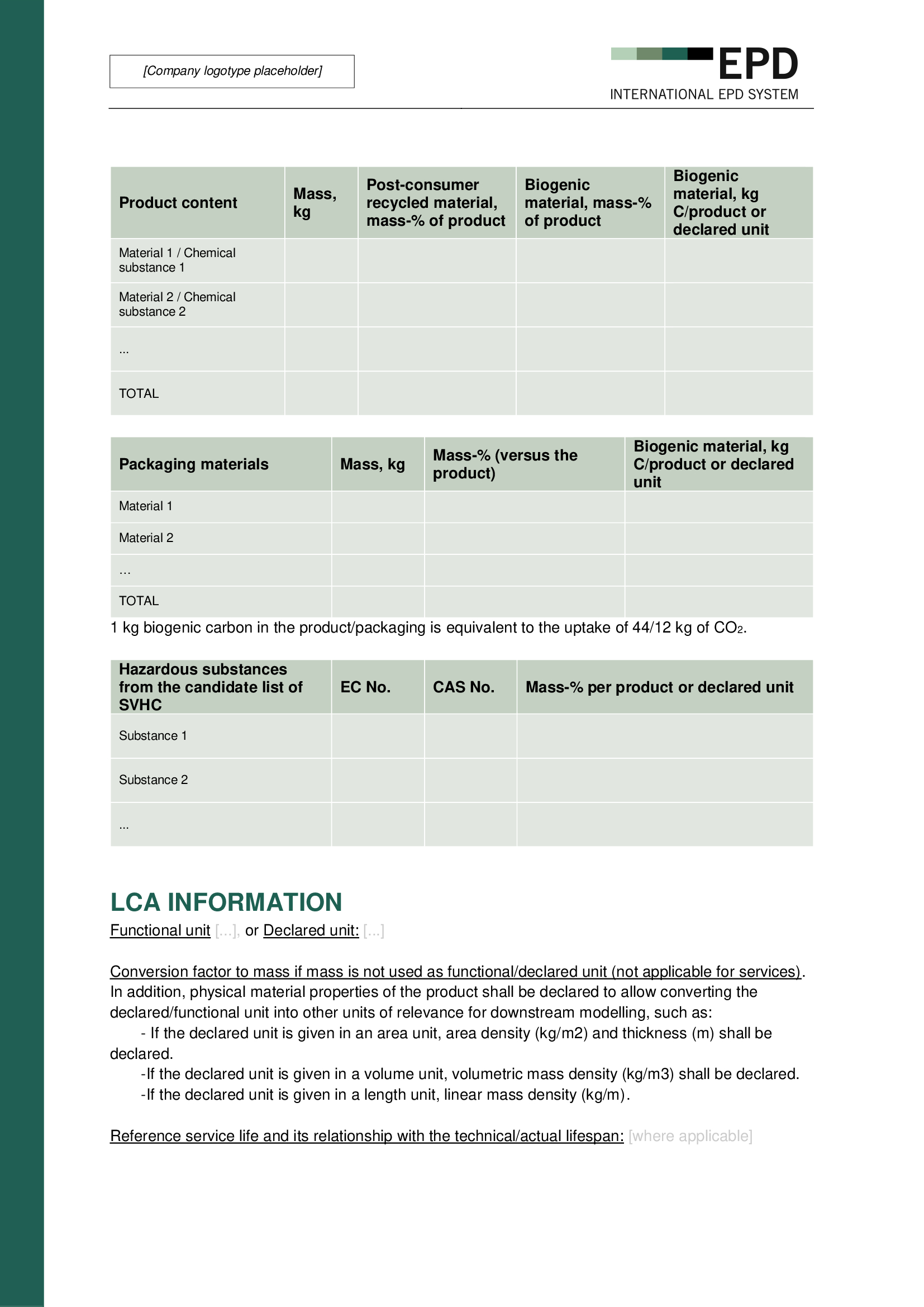 Page présentant le périmètre et les hypothèses de l’EPD